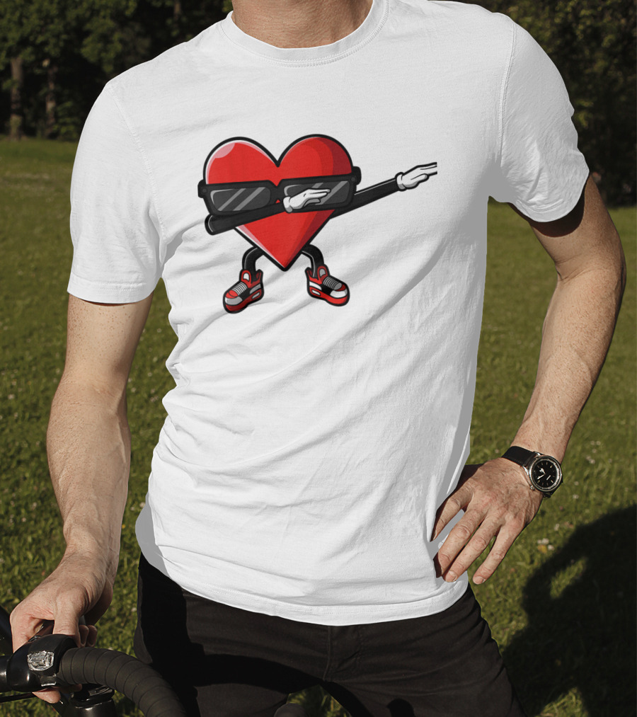 Dabbing Heart Funny Cute Valentines Day With Sneakers And Shades T-Shirt