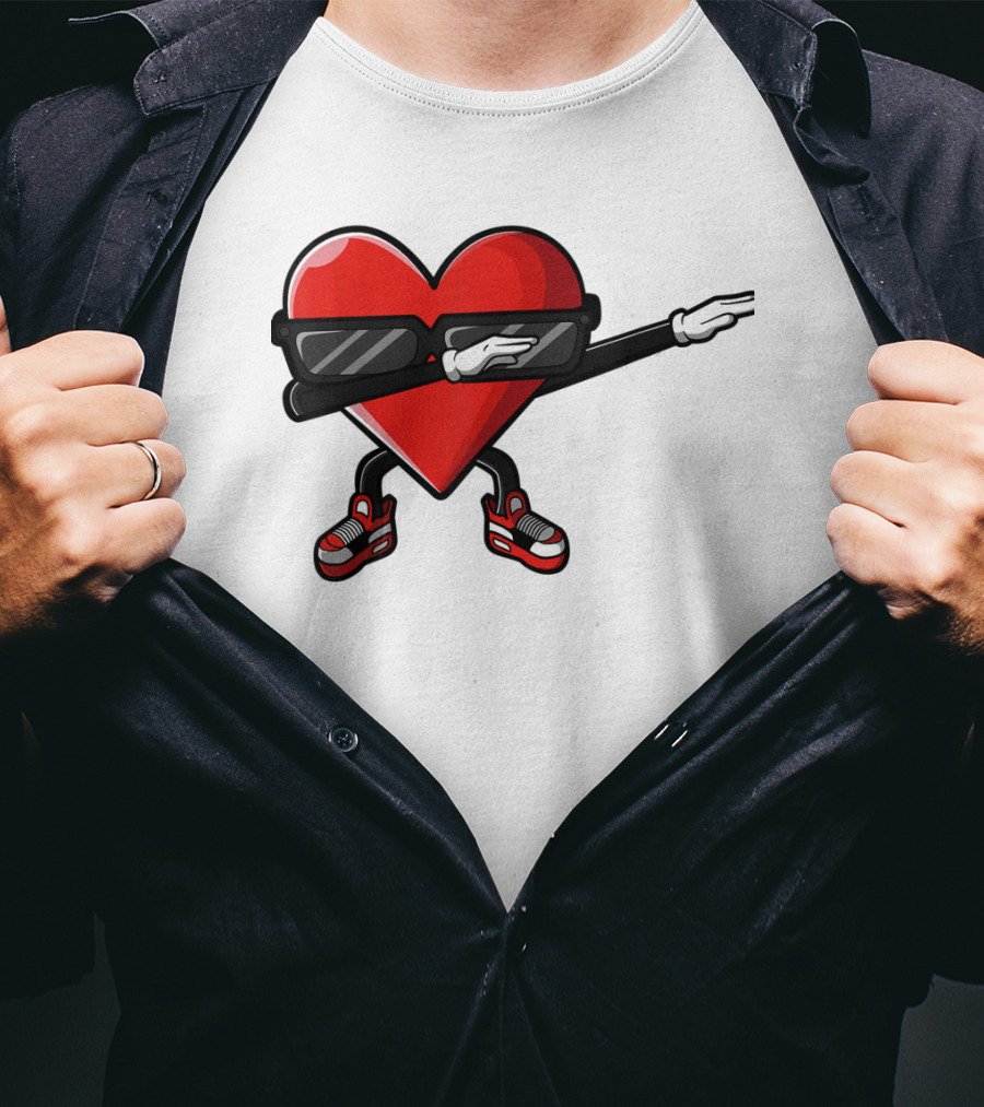Dabbing Heart Funny Cute Valentines Day With Sneakers And Shades T-Shirt