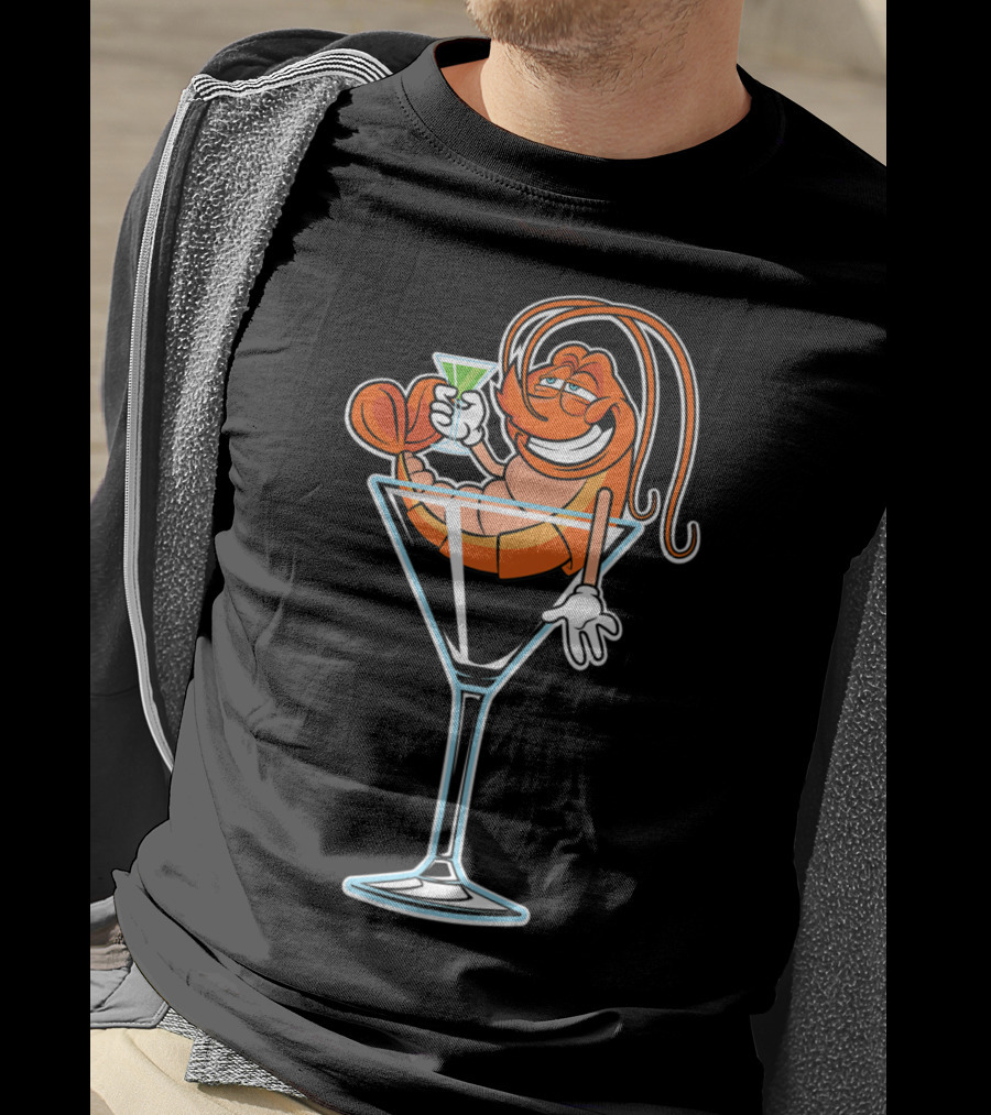 Drunk Shrimp Relaxing In Martini Glass With Cocktail Drink T-Shirt