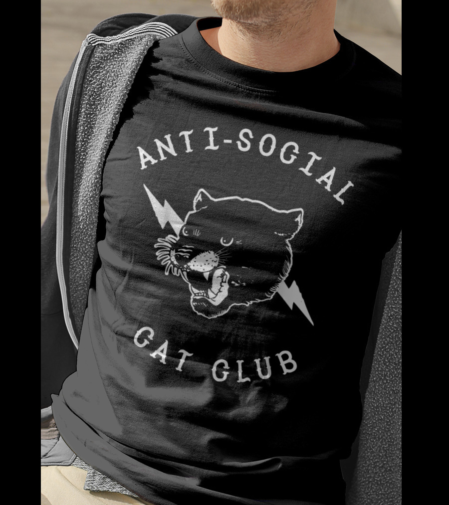 Anti Social Cat Club Panther Head With Lightning Bolts T-Shirt