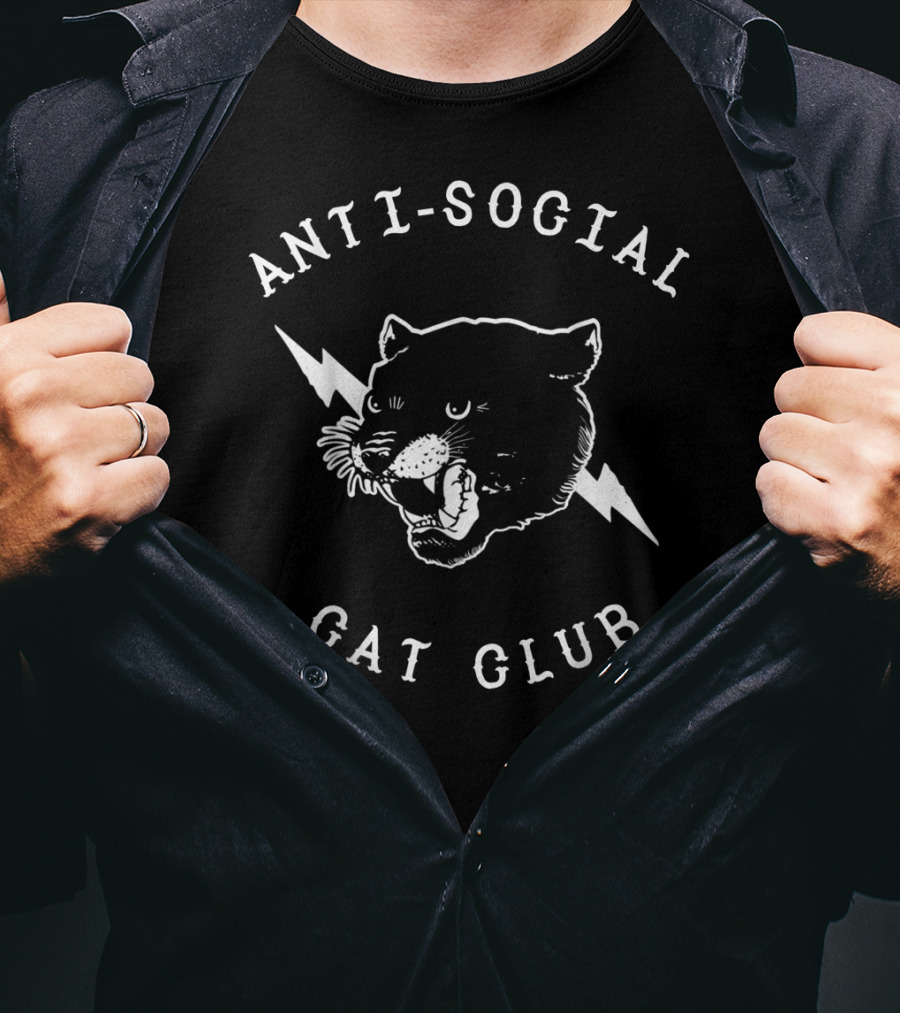Anti Social Cat Club Panther Head With Lightning Bolts T-Shirt