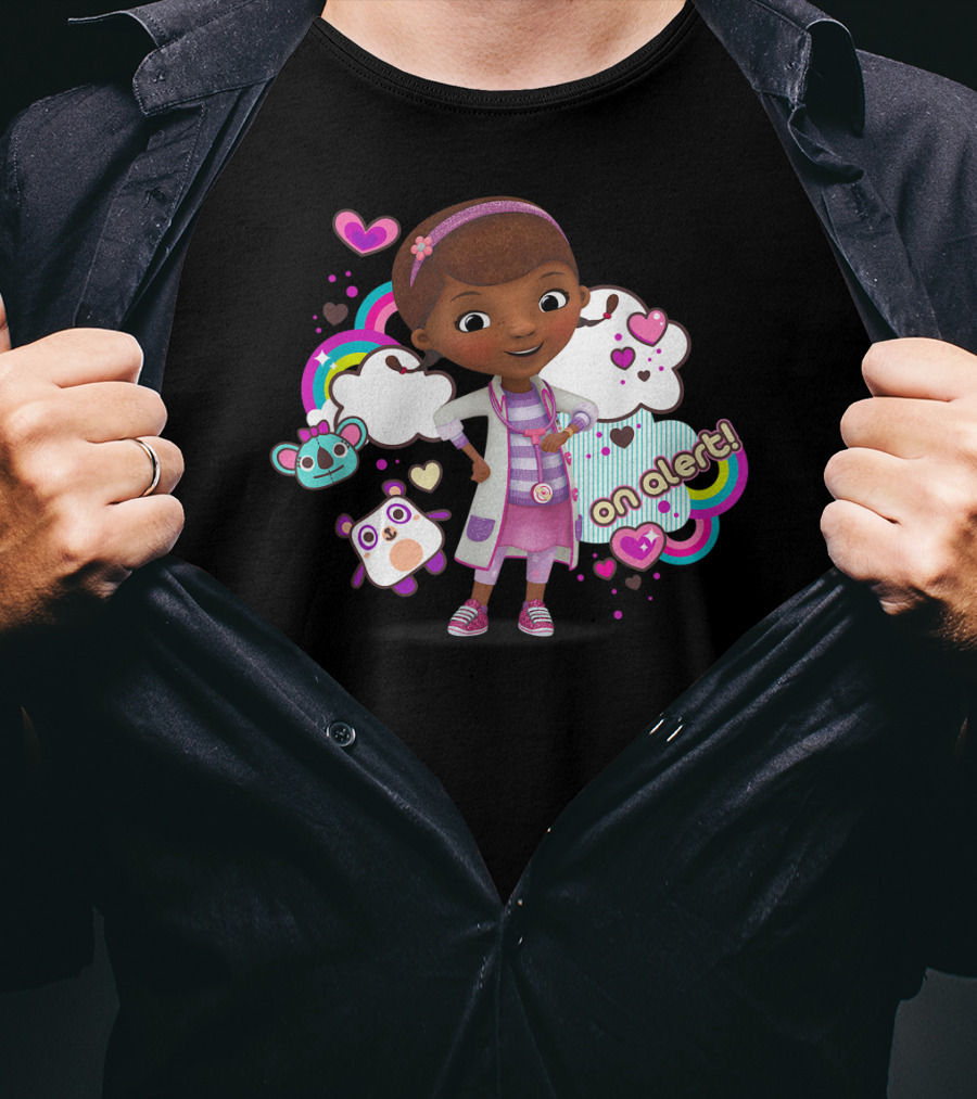 Disney Doc McStuffins Colorful Hearts And Clouds On Alert T-Shirt