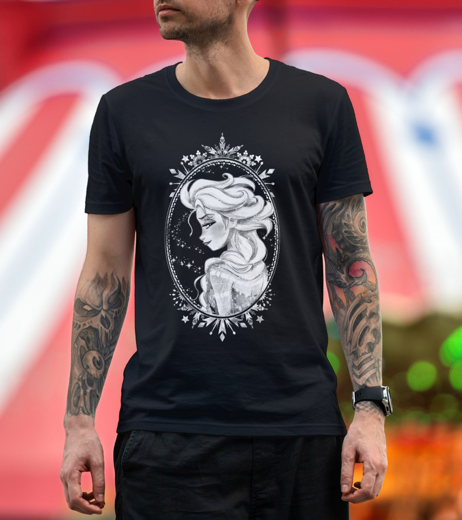 Disney Frozen Elsa Sketch Portrait Snowflakes Oval Frame T-Shirt