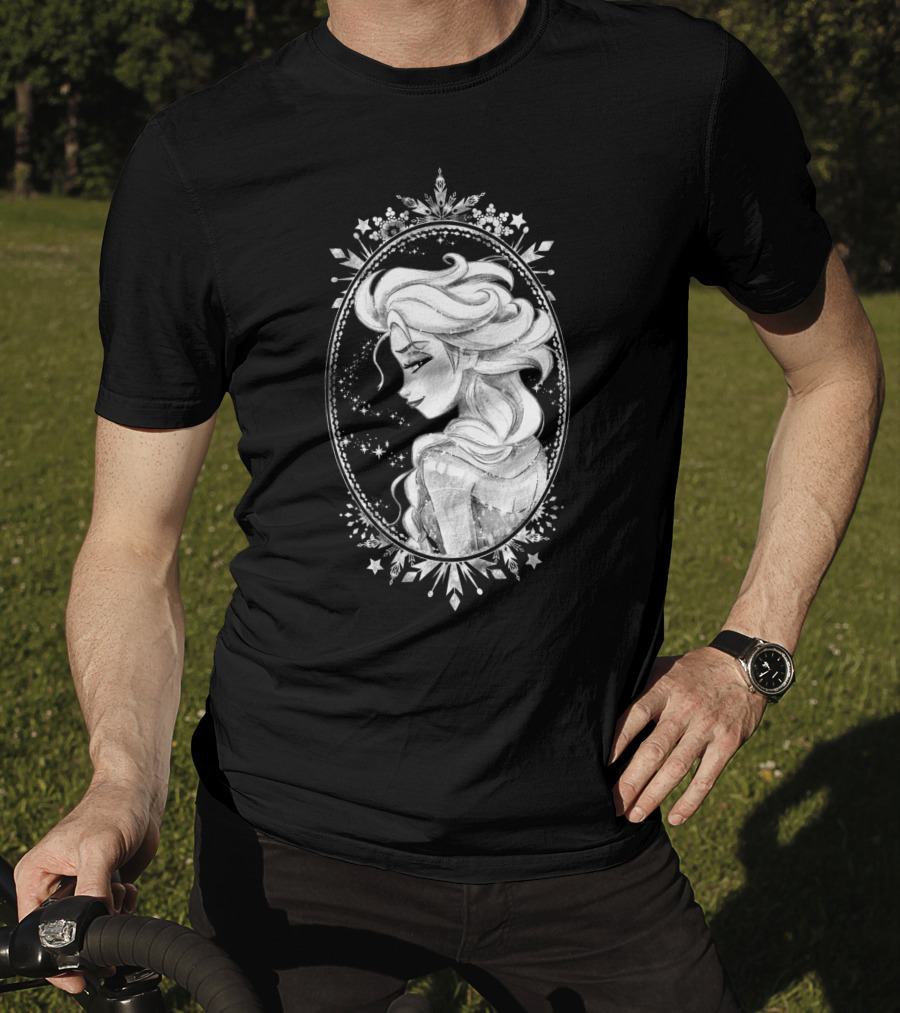 Disney Frozen Elsa Sketch Portrait Snowflakes Oval Frame T-Shirt