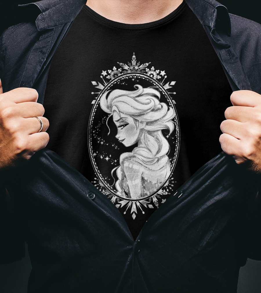 Disney Frozen Elsa Sketch Portrait Snowflakes Oval Frame T-Shirt