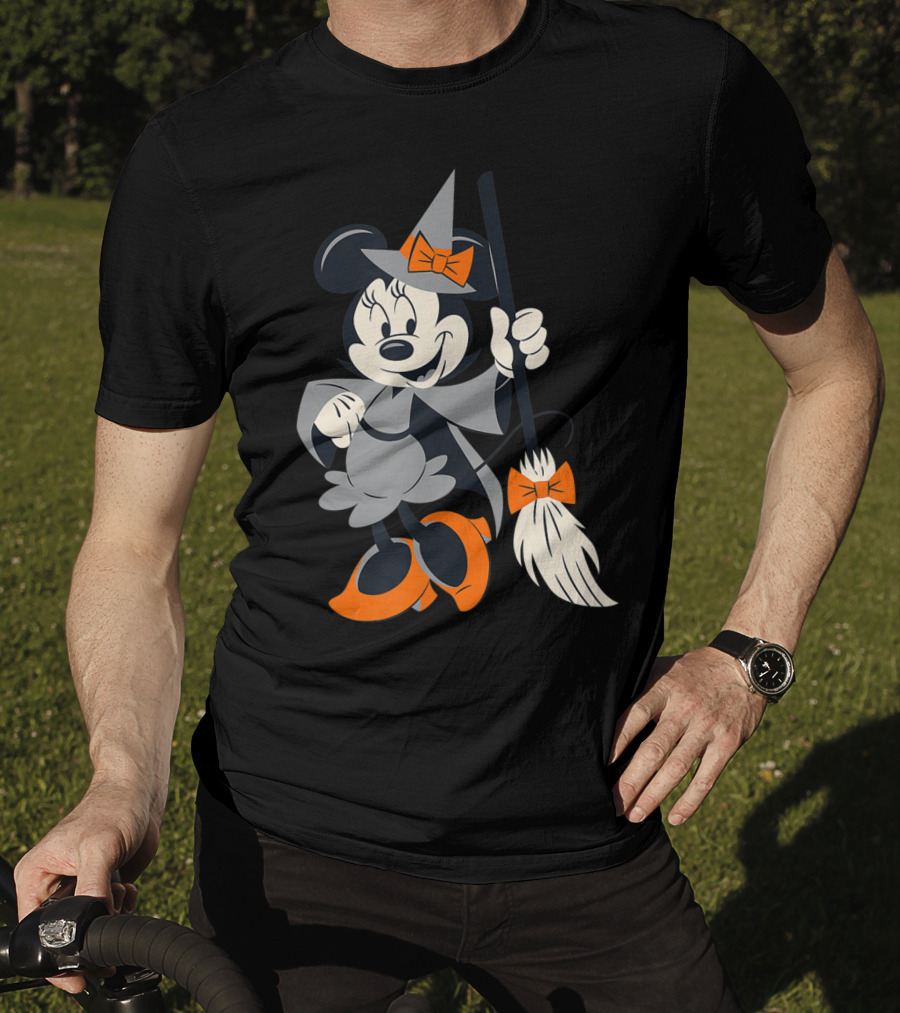 Disney Halloween Minnie Mouse Witch Costume Broomstick Orange Bows T-Shirt