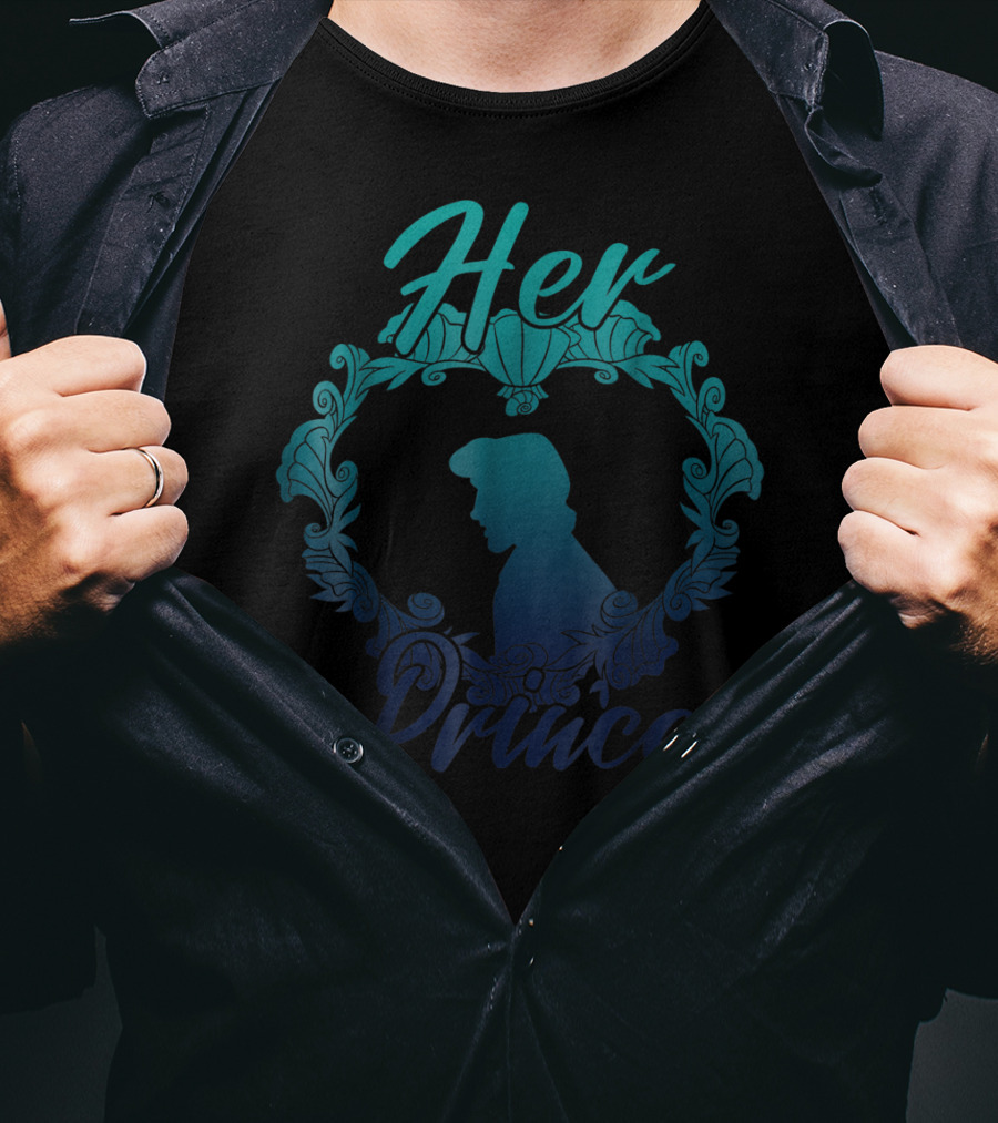 Disney Little Mermaid Eric Her Prince Silhouette Teal Floral T-Shirt