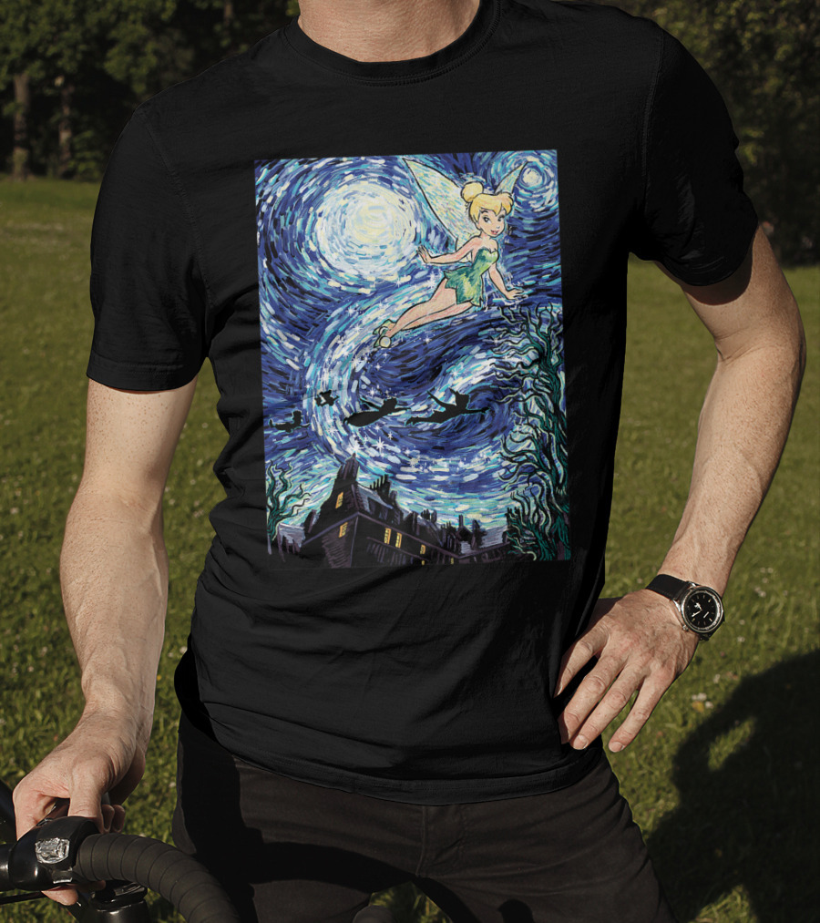 Disney Peter Pan Tinker Bell Starry Night Van Gogh Style Flight Scene T-Shirt