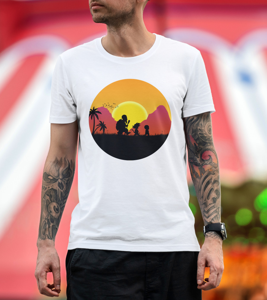 Goku Master Roshi Krillin Sunset Walk Island Silhouette Dragon Ball T-Shirt