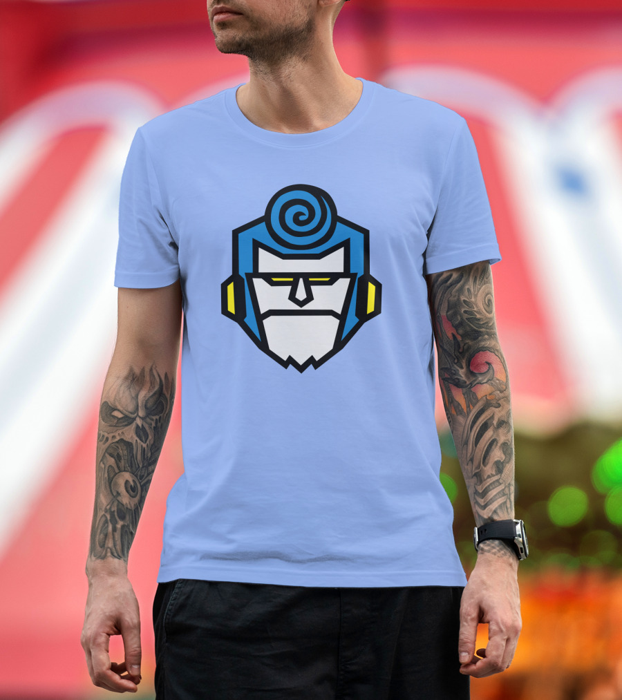 Franky One Piece Face Blue Spiral Hair Yellow Eyes Headphones T-Shirt