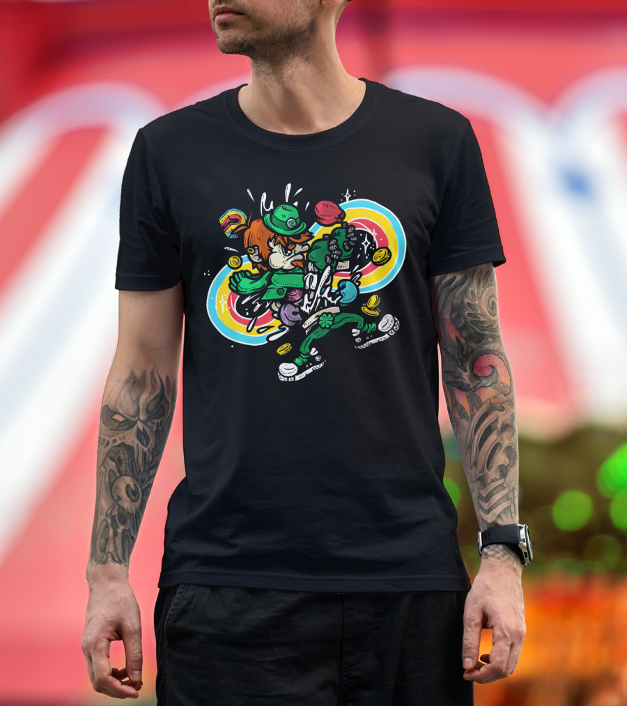 Lucky Charms Inspired Mischievous Leprechaun with Rainbow and Coins T-Shirt