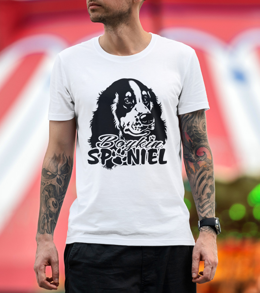 Boykin Spaniel Dog Paw Print Portrait T-Shirt