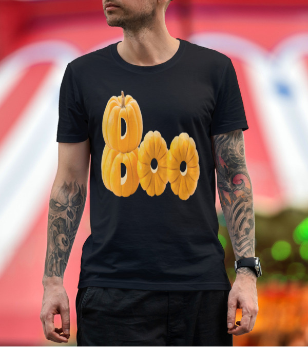 Premium T-Shirt: Boo Pumpkins Stacked with Ghostly Letters Halloween Fun T-Shirt Boo Pumpkins Stacked with Ghostly Letters Halloween Fun T-Shirt