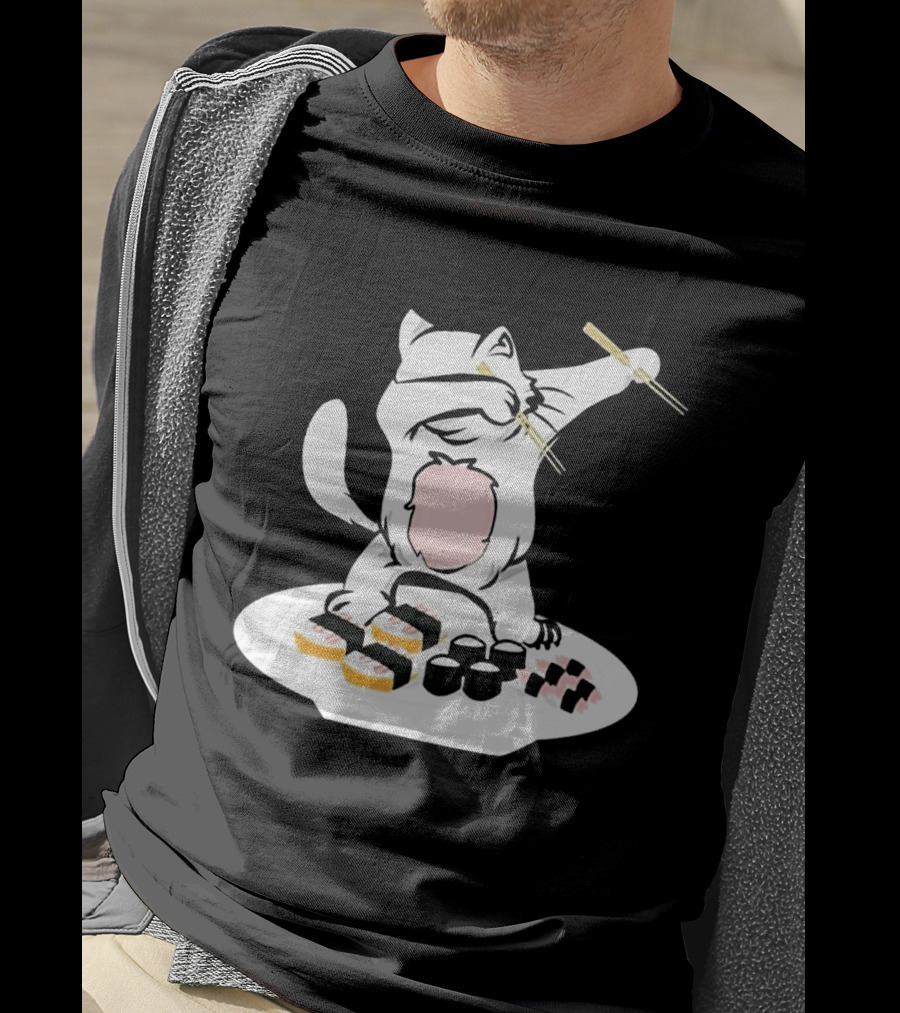 Catsushi Cute Cat Eating Sushi With Chopsticks T-Shirt