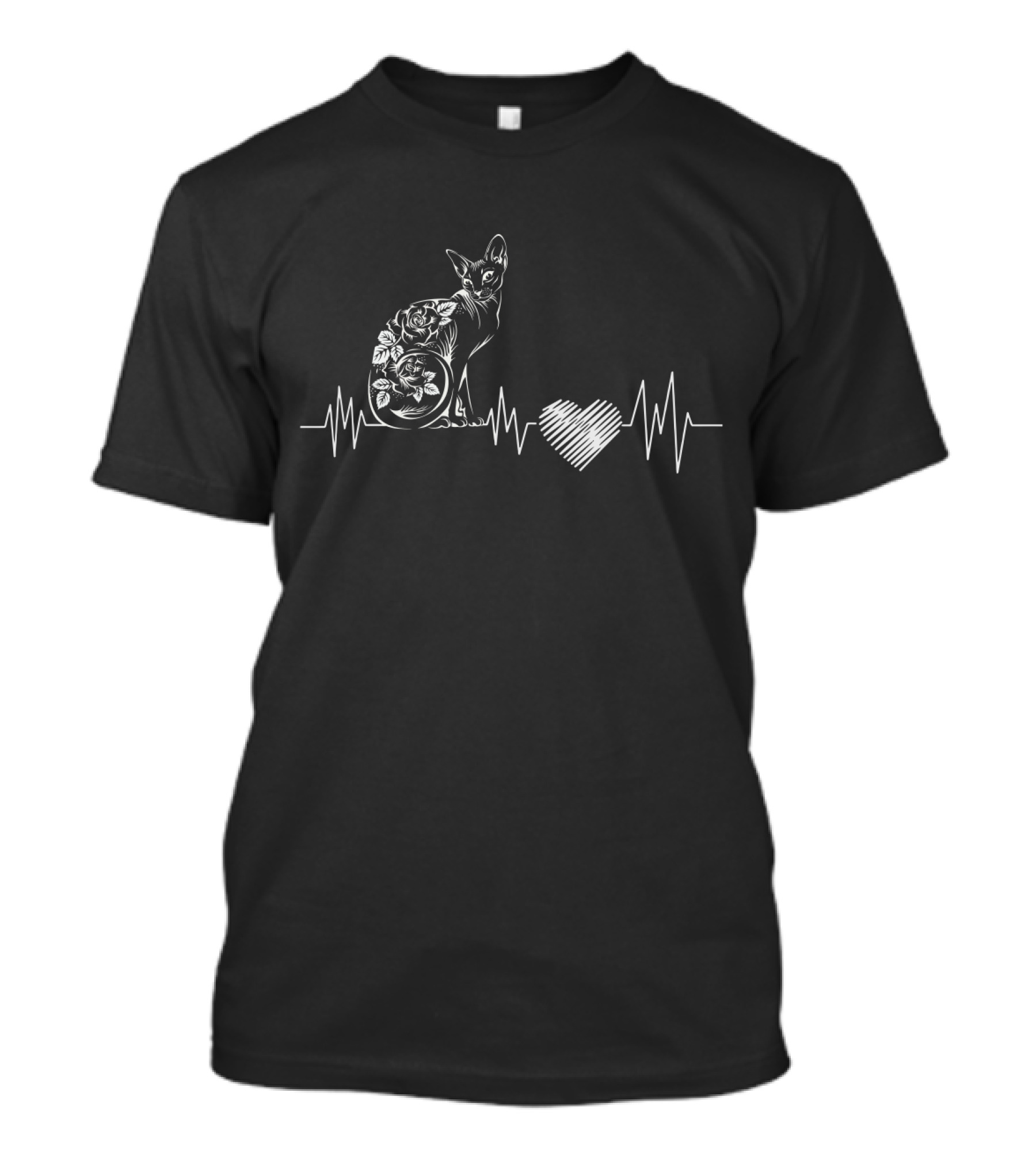 Maine Coon Cat Floral Heartbeat Line T-Shirt