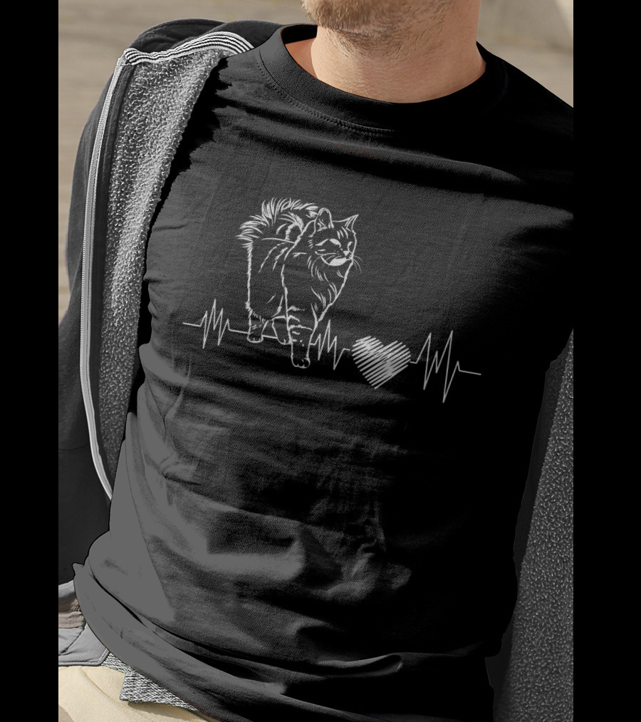 SiberianLover Cat Heartbeat Line With Heart T-Shirt