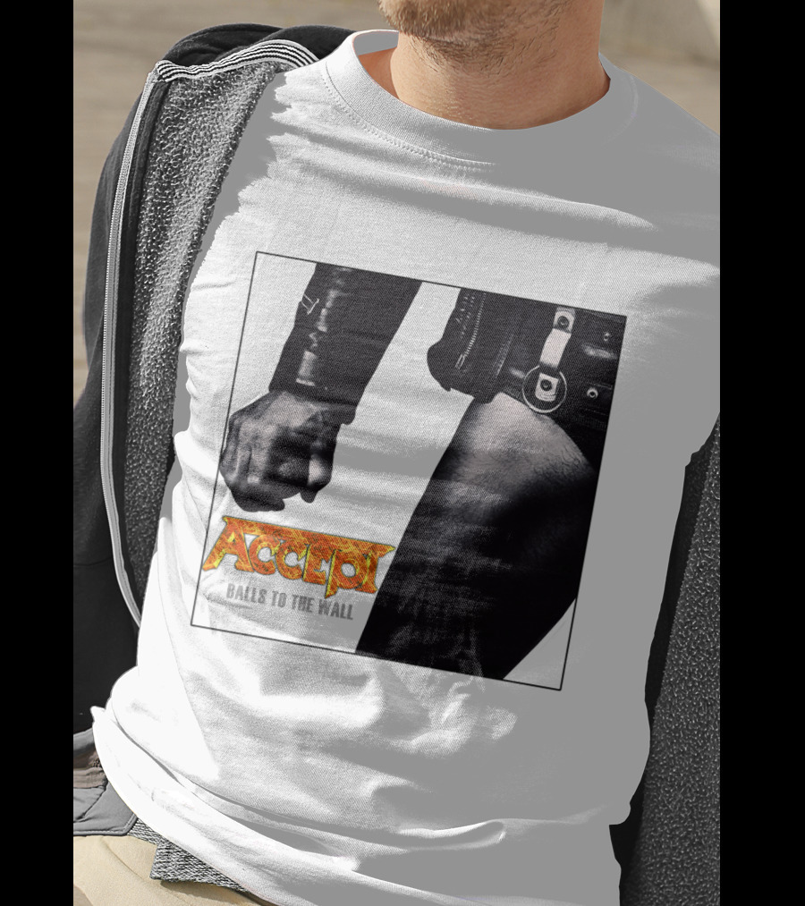 Accept Balls To The Wall Album Cover Leather Jacket And Studded Belt T-Shirt