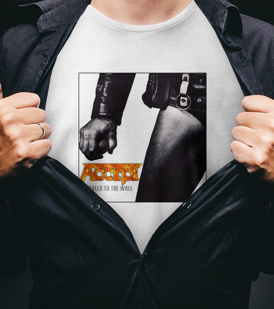 Accept Balls To The Wall Album Cover Leather Jacket And Studded Belt T-Shirt