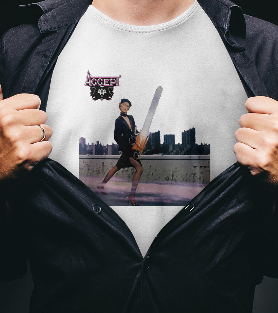 Accept Chainsaw Woman Cityscape Scene T-Shirt