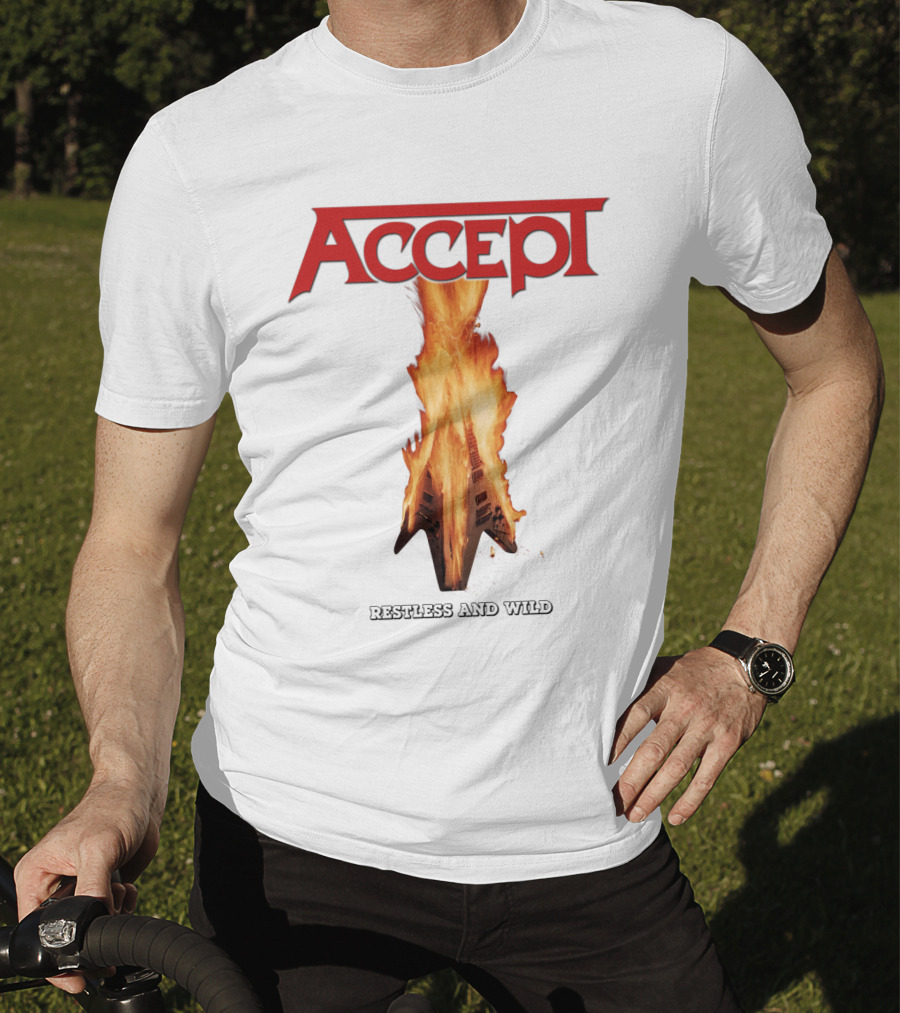 Accept Restless And Wild Flaming Guitar T-Shirt