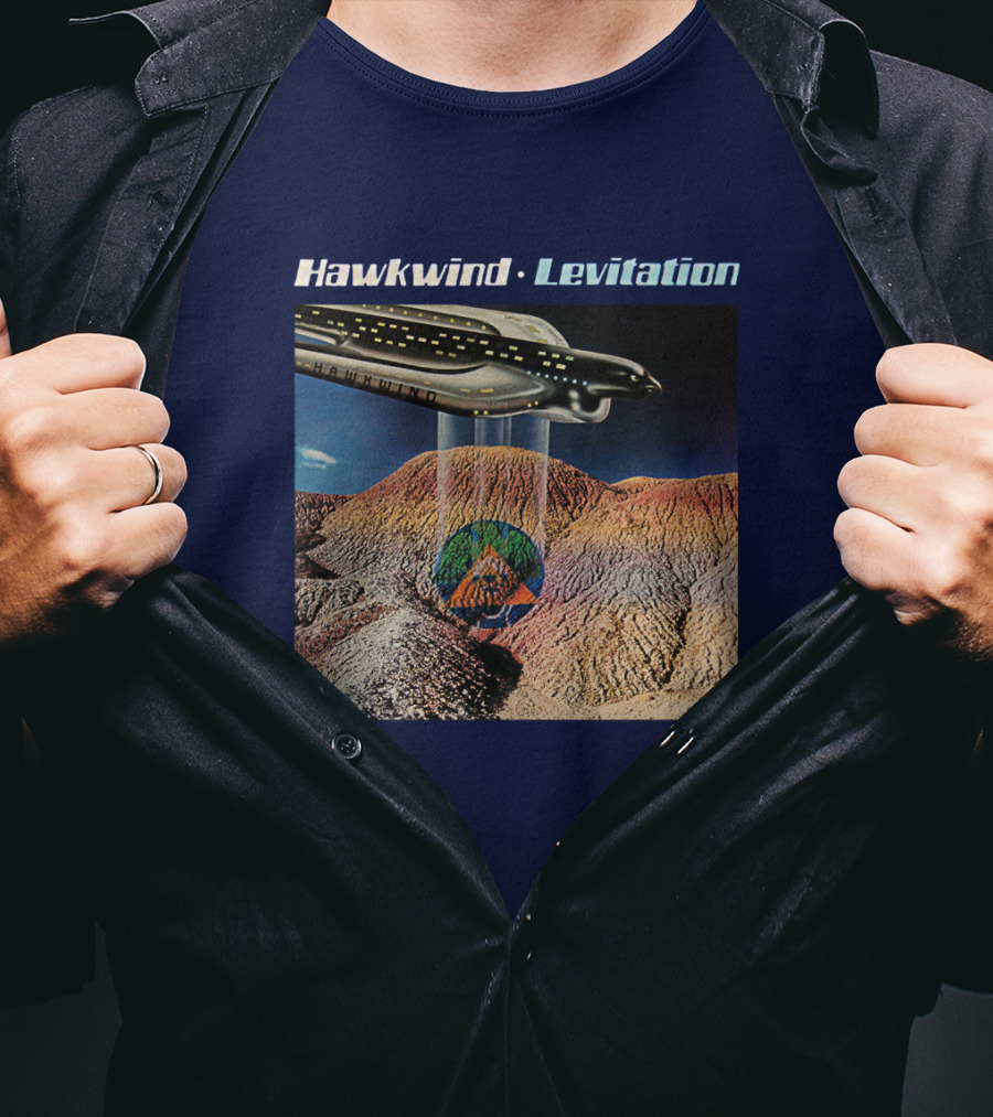Hawkwind Levitation Spaceship Over Mountain Landscape T-Shirt