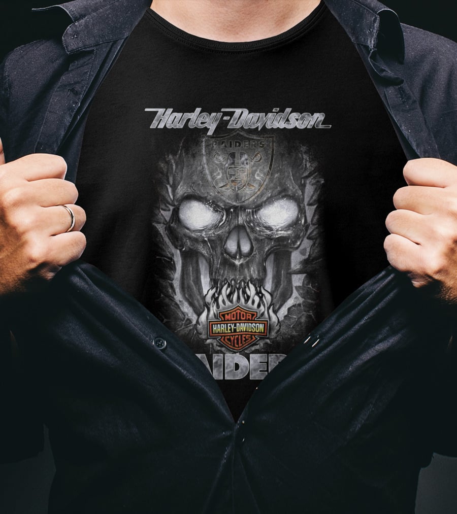 Harley Davidson Raiders Motor Cycles Skull T-Shirt