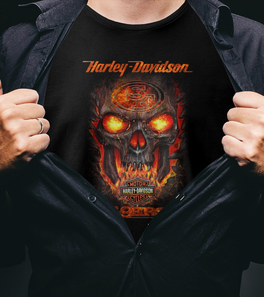 Harley Davidson San Francisco 49ers Skull Fire T-Shirt