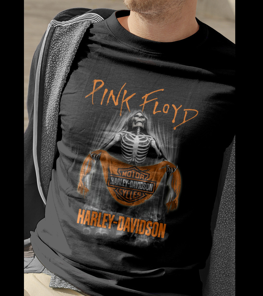Pink Floyd Harley Davidson Skeleton Holding T-Shirt