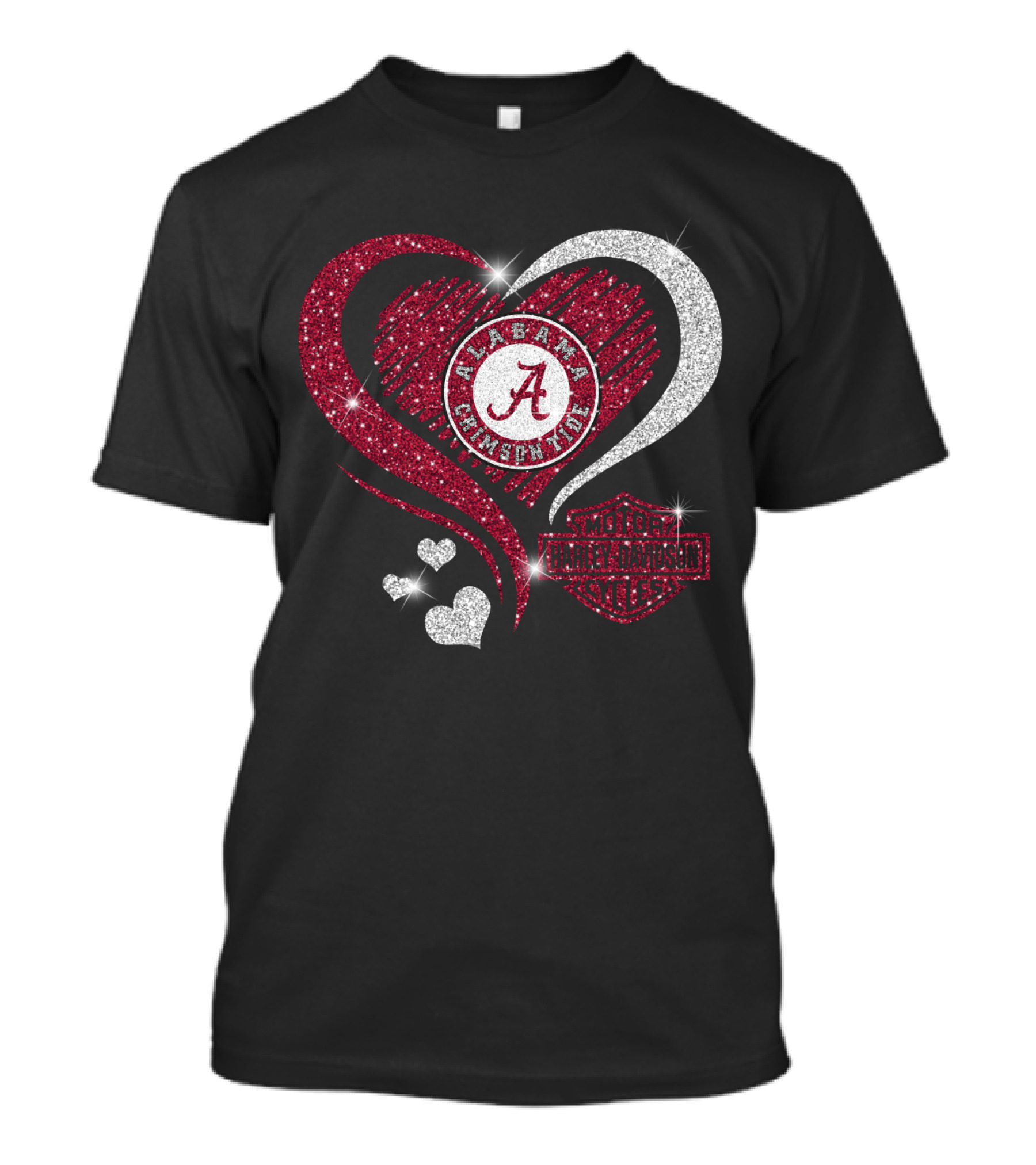 Alabama Crimson Tide Harley Davidson Heart Glitter T-Shirt