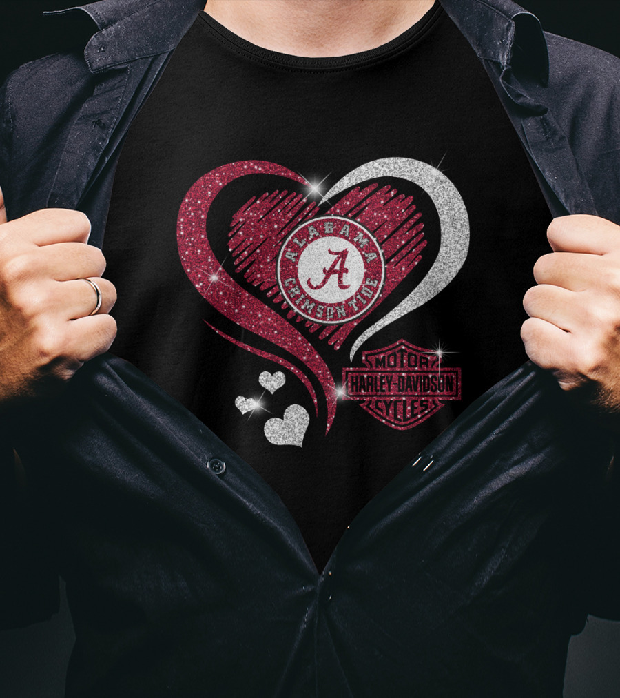 Alabama Crimson Tide Harley Davidson Heart Glitter T-Shirt
