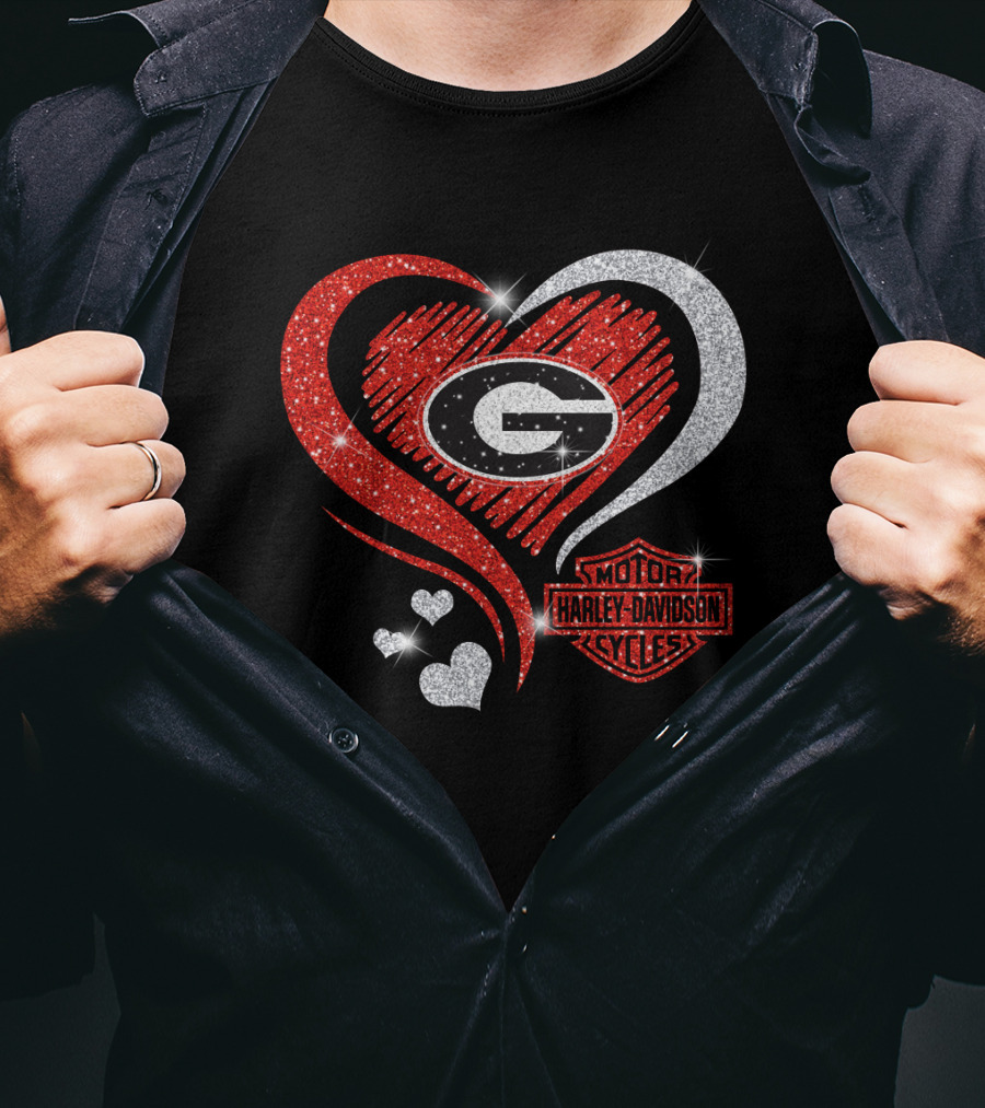 Georgia Bulldogs Harley Davidson Love Heart T-Shirt