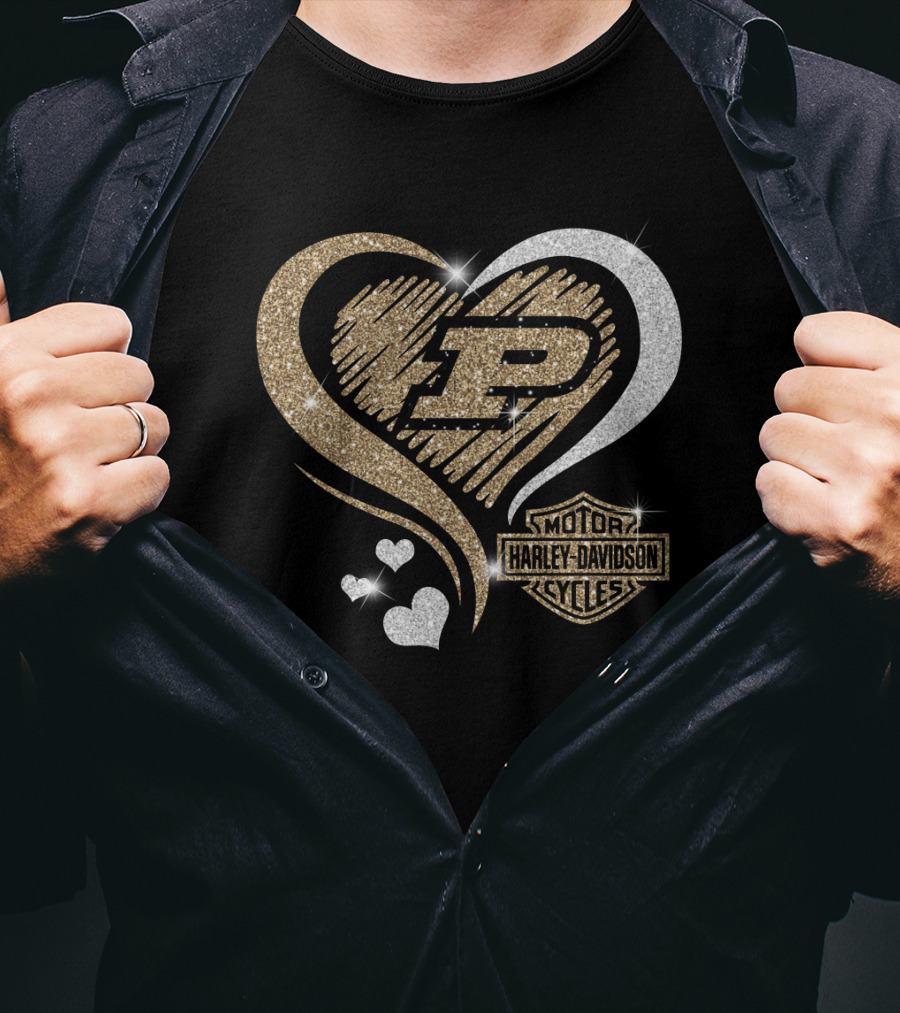Purdue Boilermakers Heart Harley Davidson T-Shirt