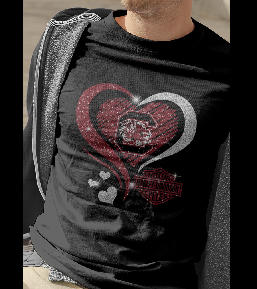 South Carolina Gamecocks Harley Davidson Heart Intertwine T-Shirt