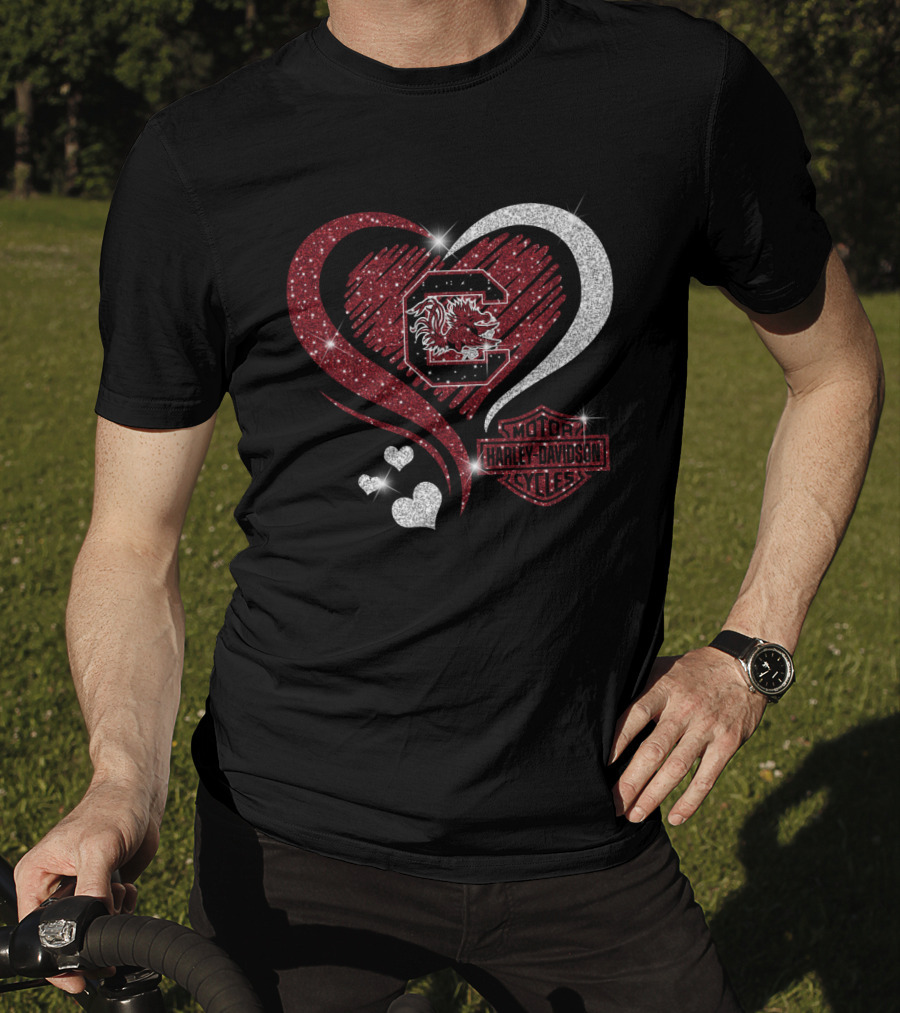 South Carolina Gamecocks Harley Davidson Heart Intertwine T-Shirt