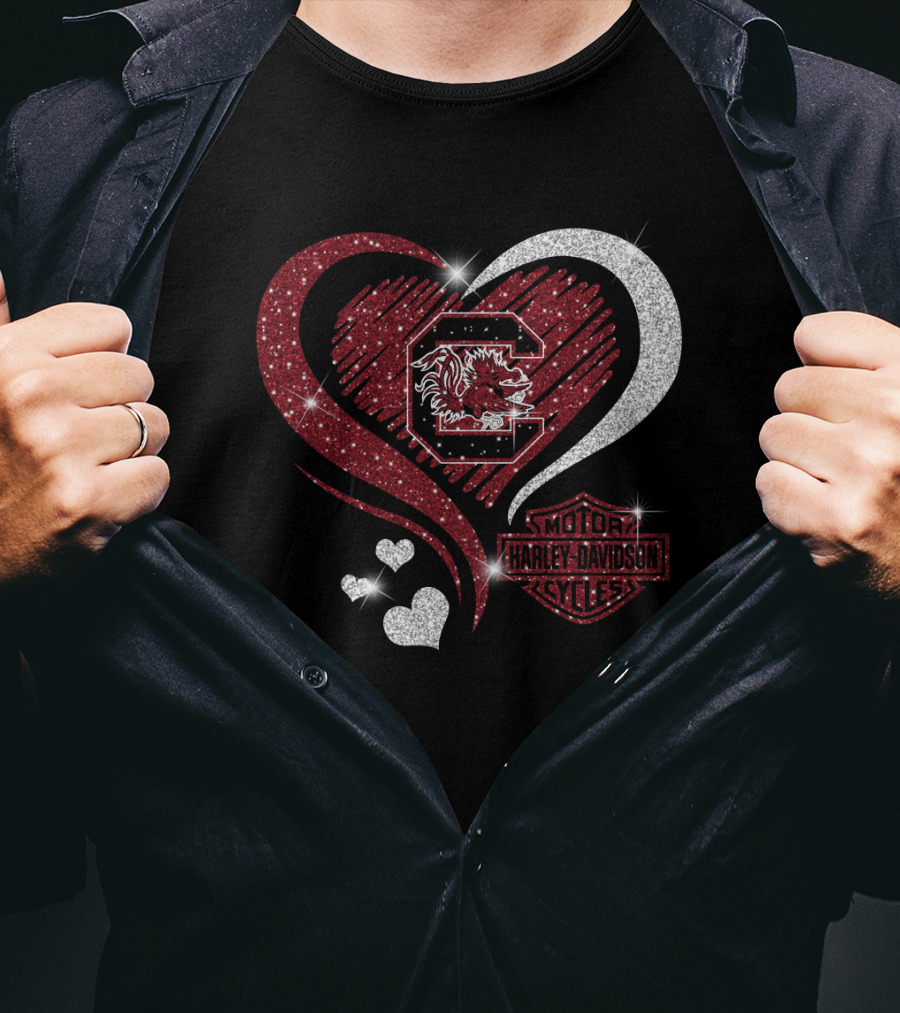 South Carolina Gamecocks Harley Davidson Heart Intertwine T-Shirt