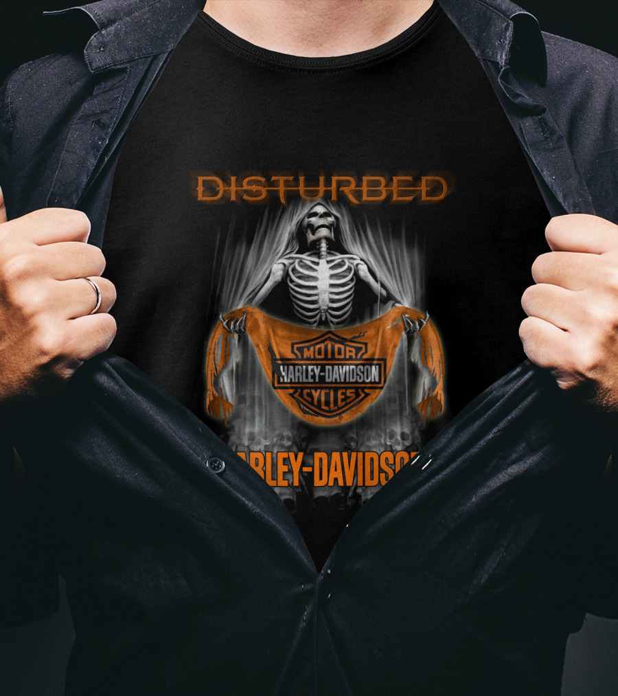 Disturbed Harley Davidson Motor Cycles Skeleton T-Shirt