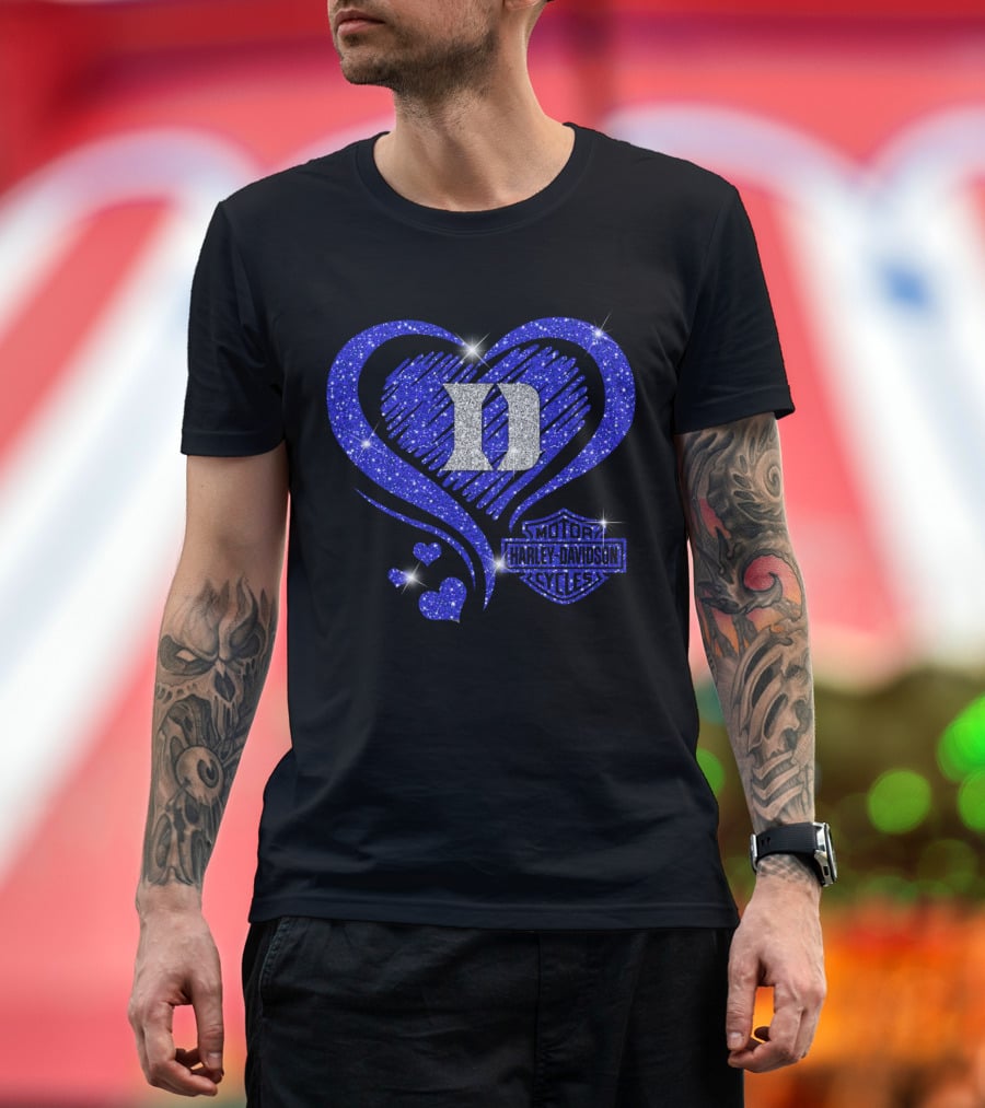 Ncaa Duke Blue Devils Harley Davidson Heart Sparkle T-Shirt