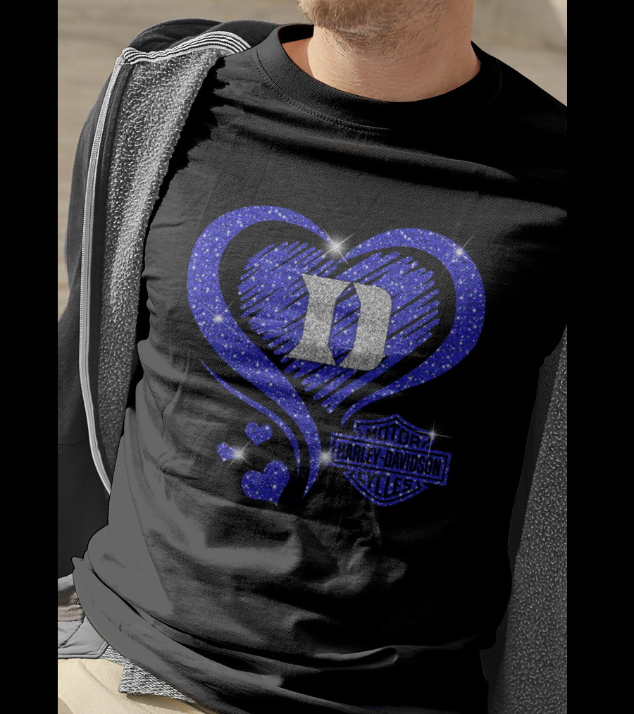 Ncaa Duke Blue Devils Harley Davidson Heart Sparkle T-Shirt