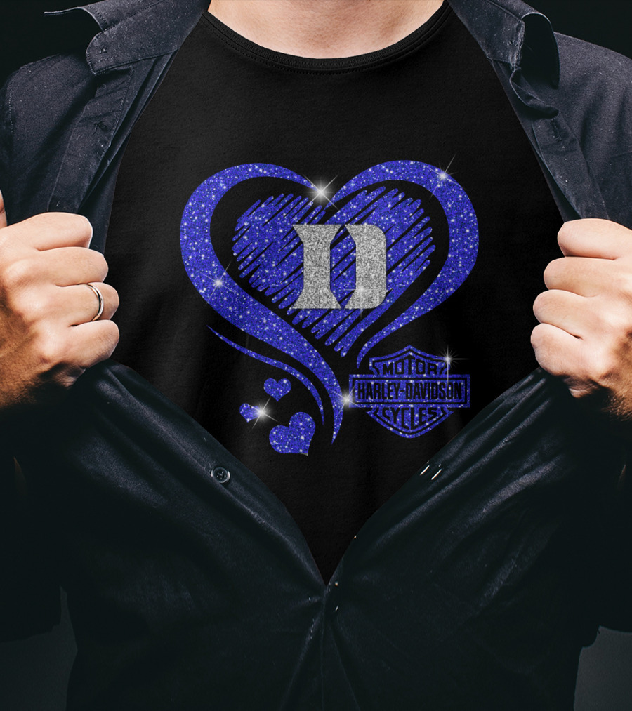 Ncaa Duke Blue Devils Harley Davidson Heart Sparkle T-Shirt