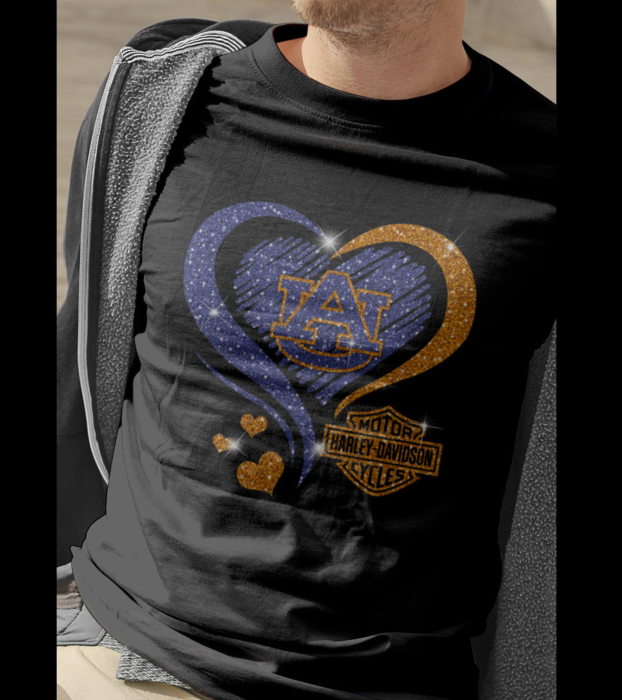 Auburn Tigers Heart With Harley Davidson T-Shirt