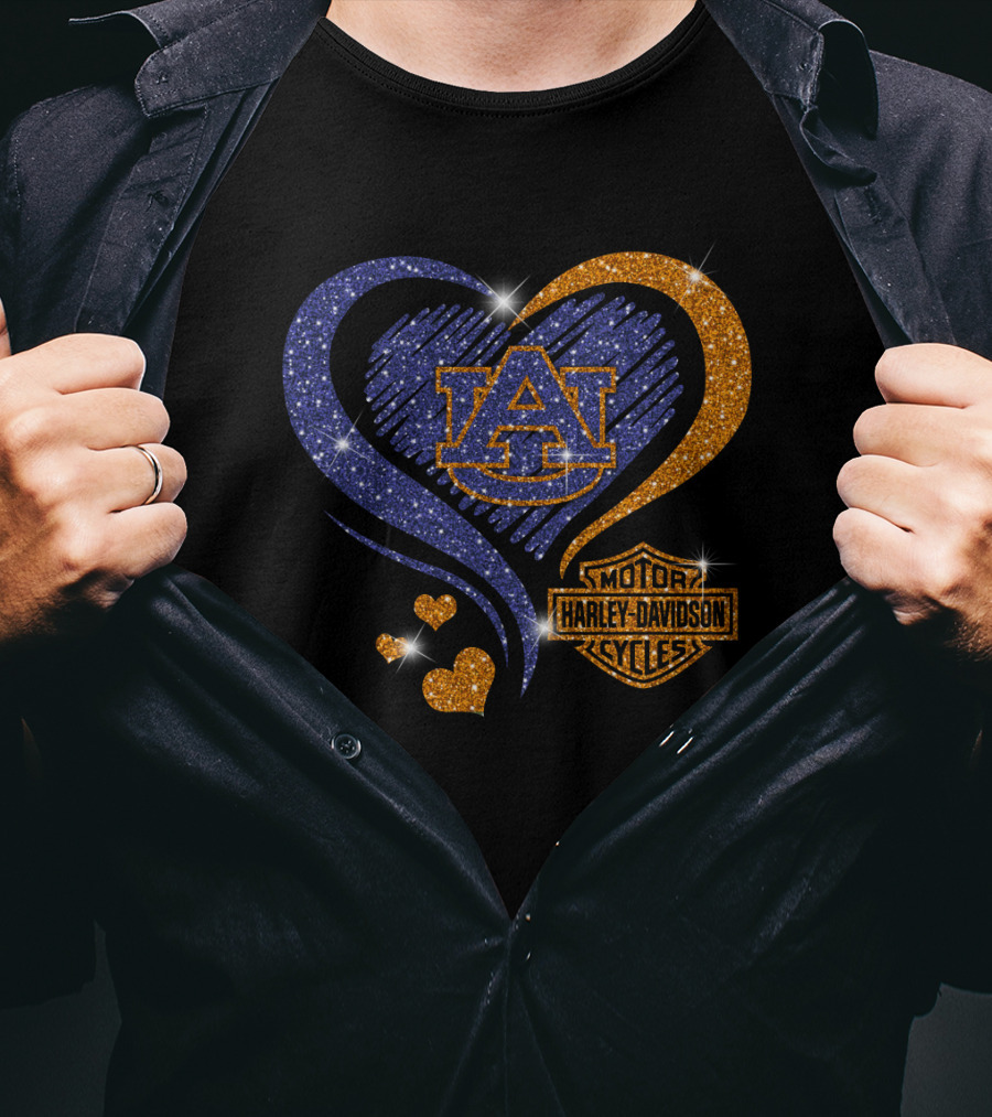 Auburn Tigers Heart With Harley Davidson T-Shirt