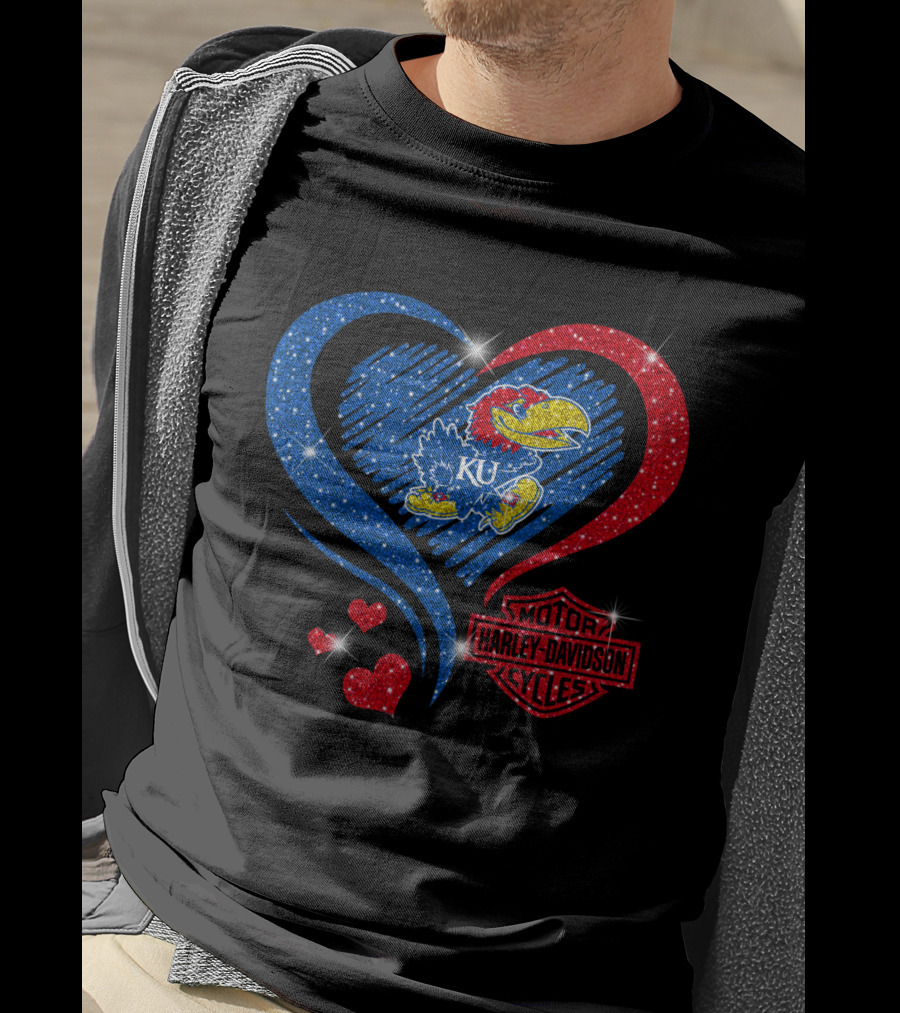 Ku Heart Harley Davidson Kansas Jayhawks T-Shirt