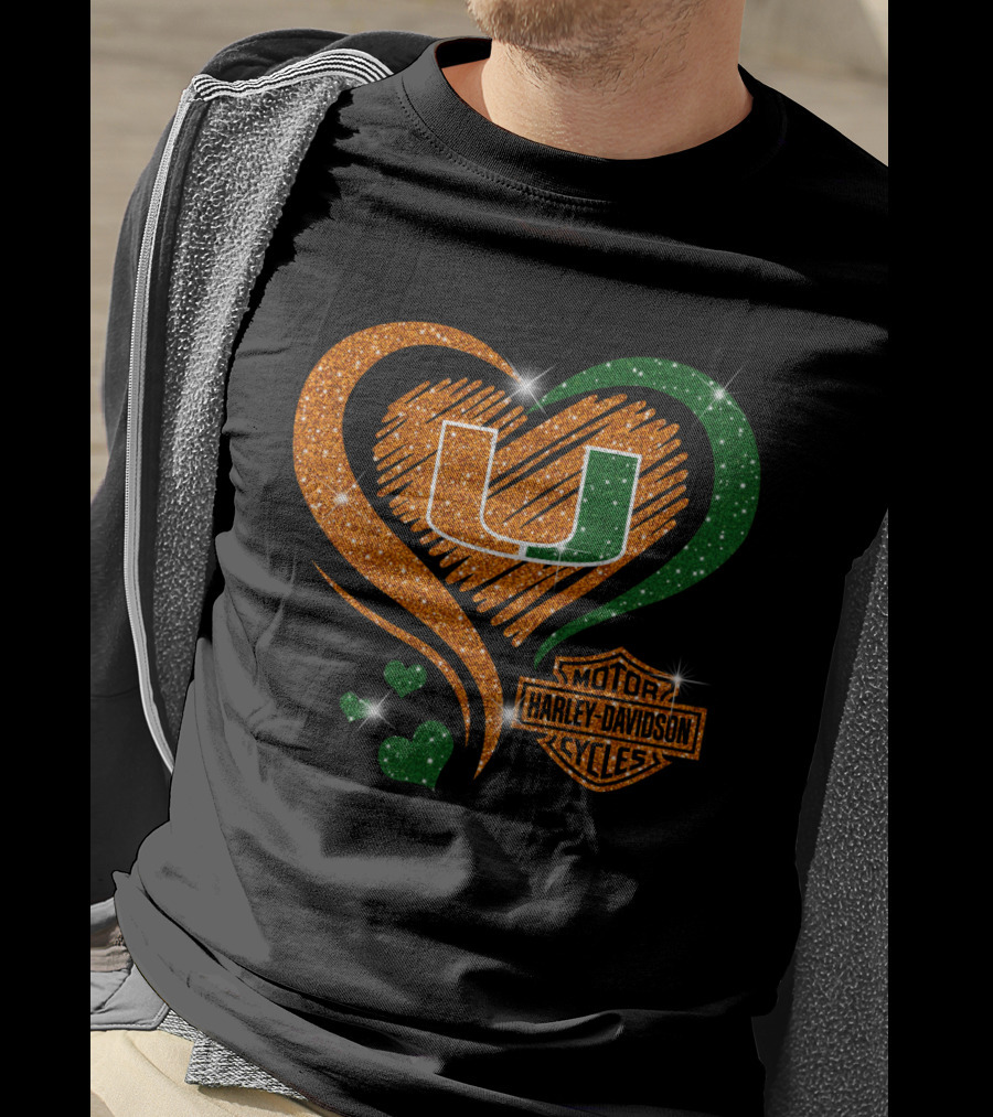 U Miami Hurricanes Heart Harley Davidson Style T-Shirt
