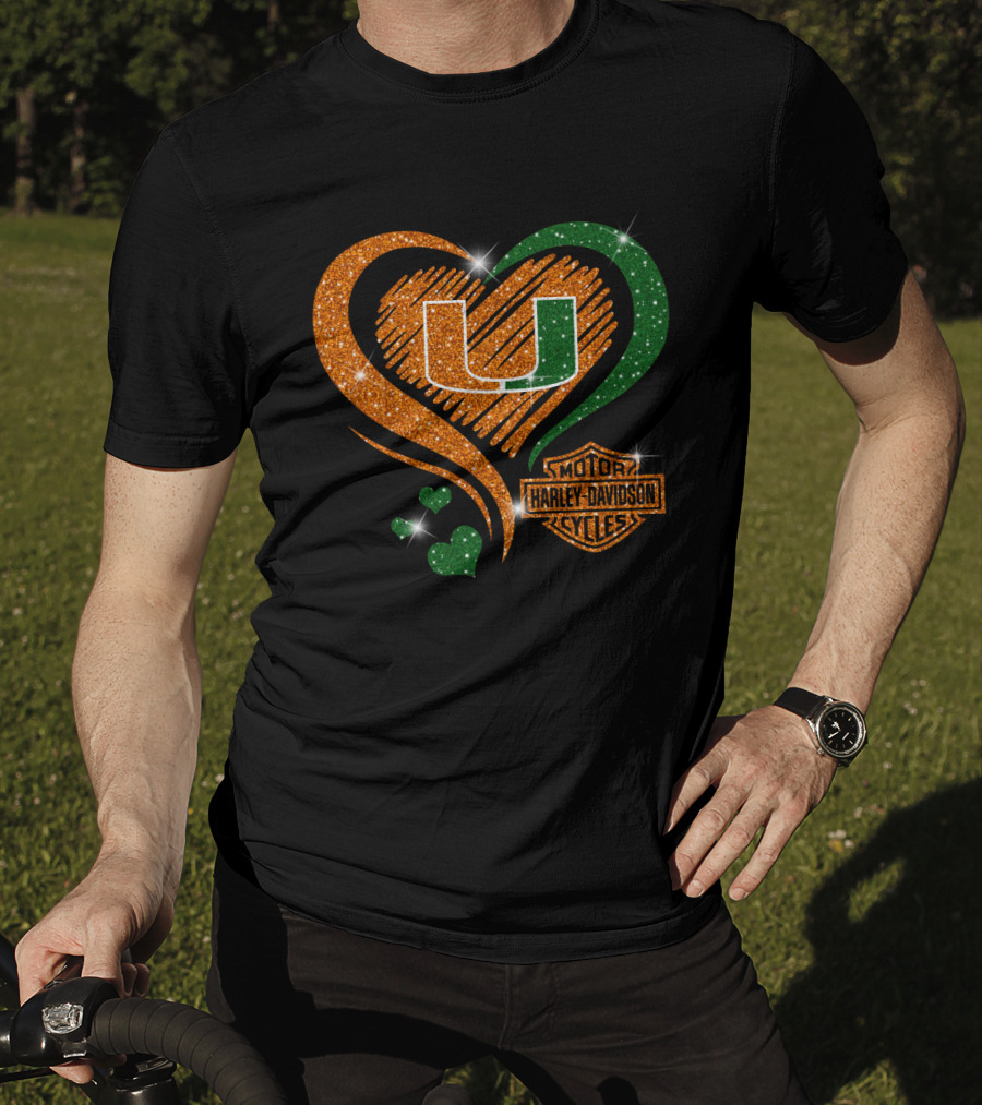 U Miami Hurricanes Heart Harley Davidson Style T-Shirt