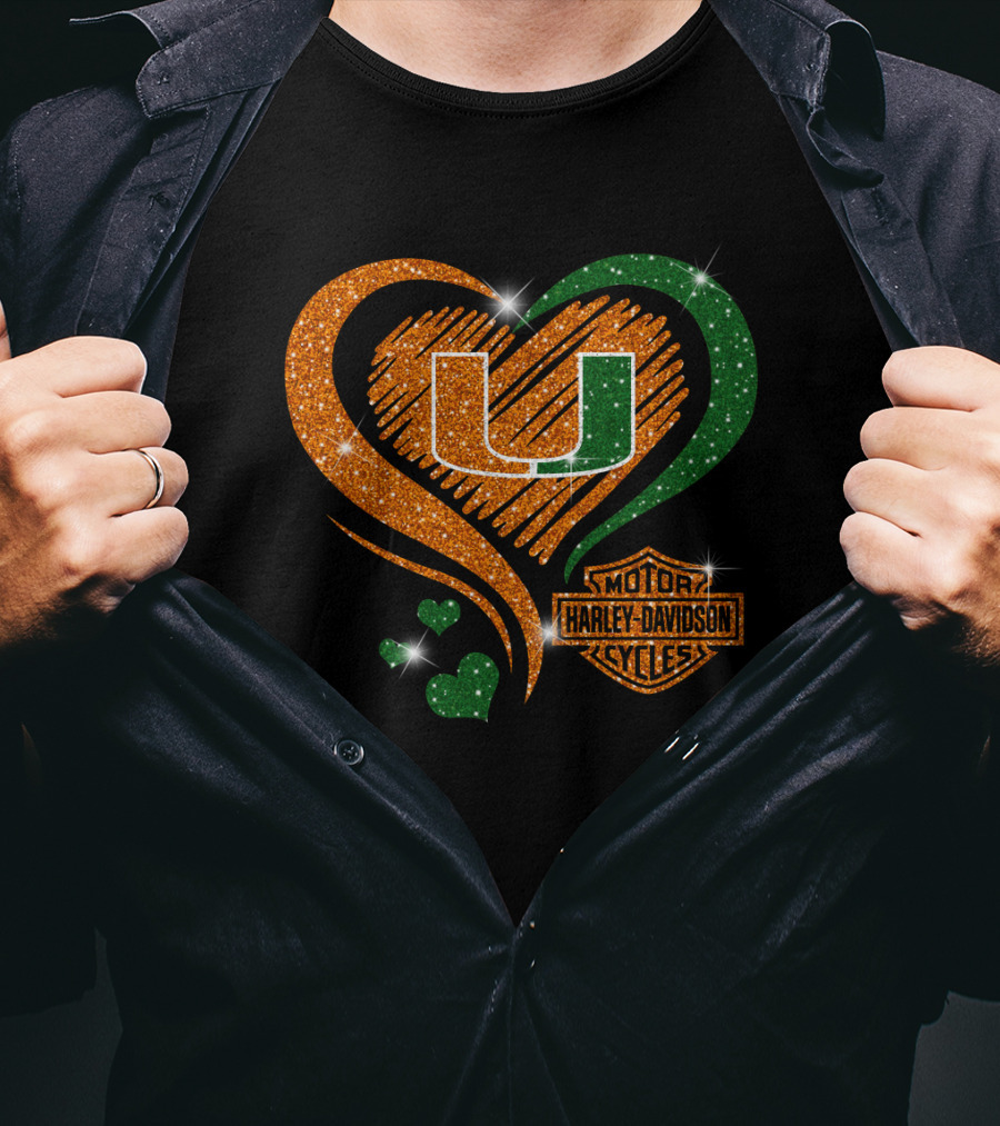 U Miami Hurricanes Heart Harley Davidson Style T-Shirt