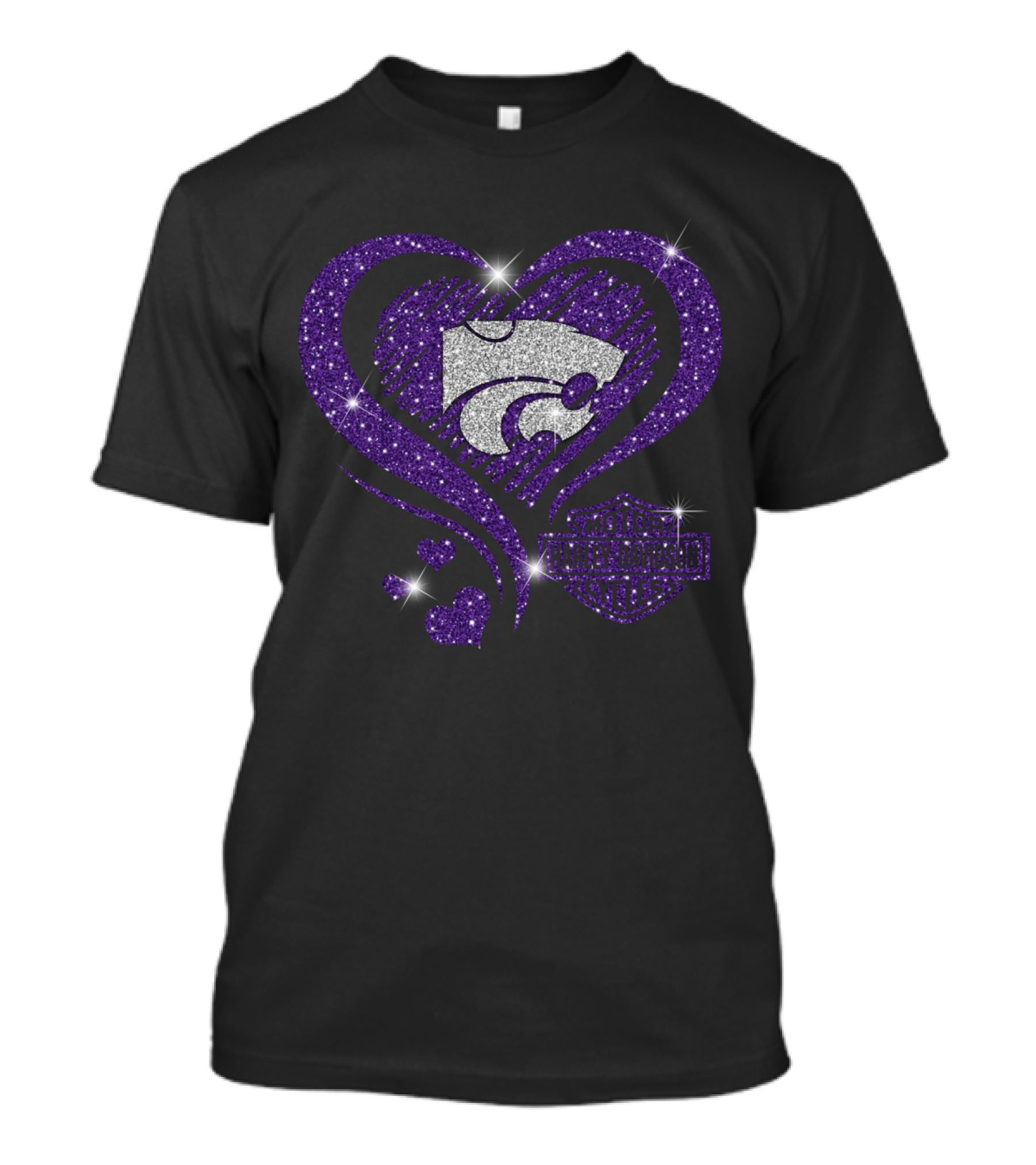 Kansas State Wildcats Harley Davidson Sparkle Heart T-Shirt