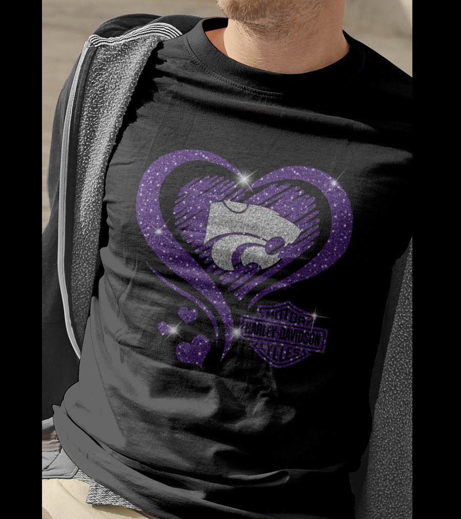 Kansas State Wildcats Harley Davidson Sparkle Heart T-Shirt