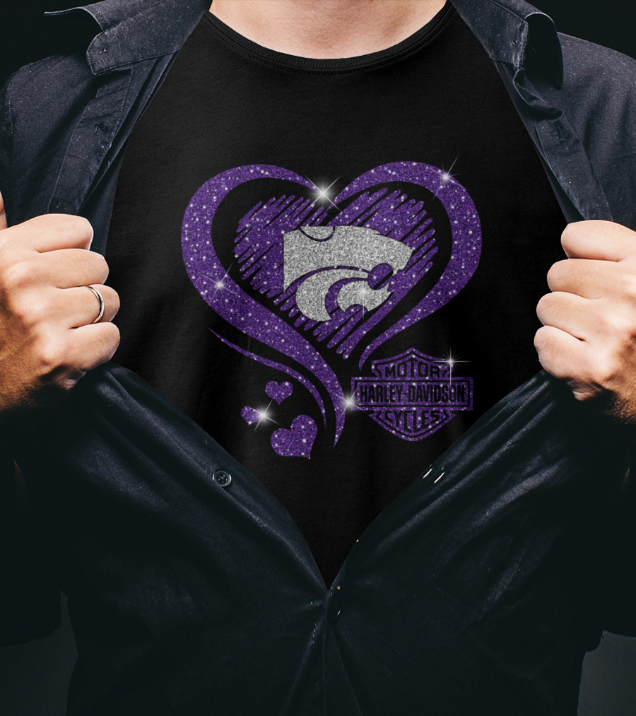 Kansas State Wildcats Harley Davidson Sparkle Heart T-Shirt