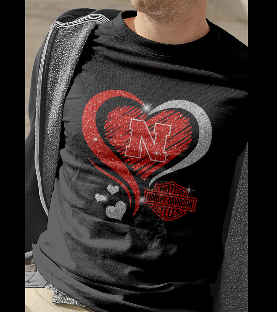 Nebraska Cornhuskers N Heart Harley Davidson Motor Cycles T-Shirt