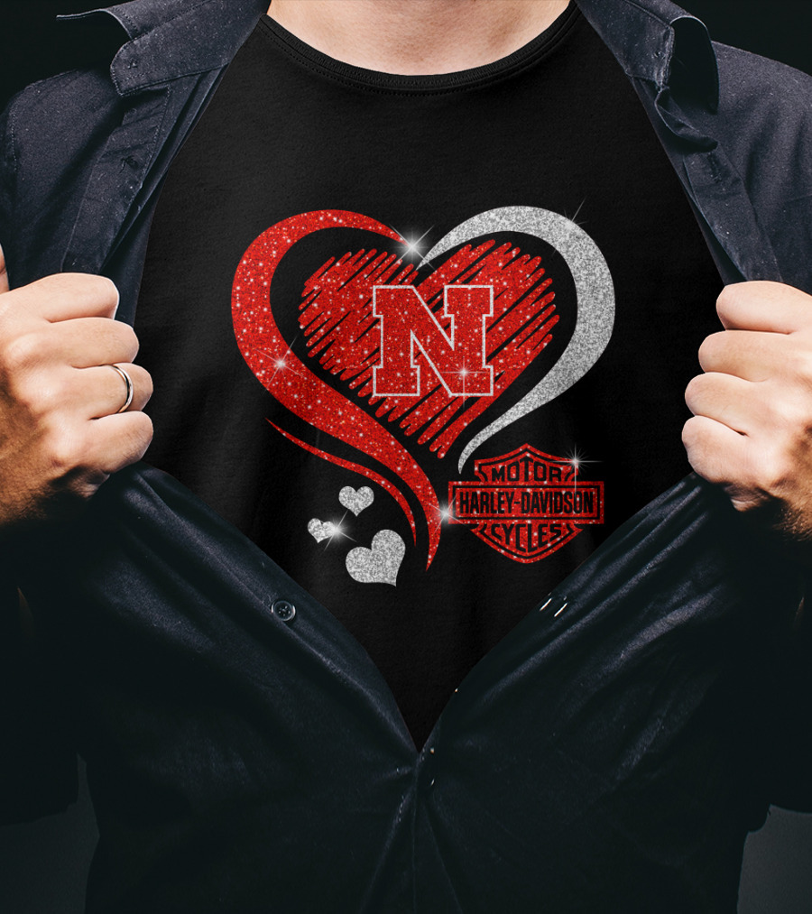 Nebraska Cornhuskers N Heart Harley Davidson Motor Cycles T-Shirt